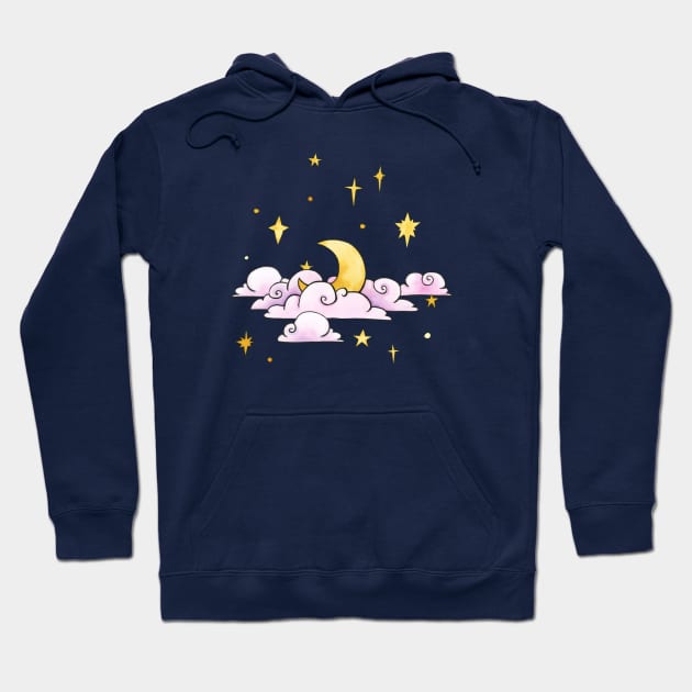 Pink clouds and gold stars Hoodie by Ellen Wilberg